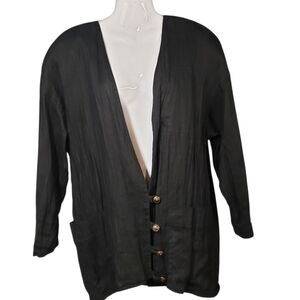 Vintage Black Women's Linen Jacket Blazer Relaxed Boxy